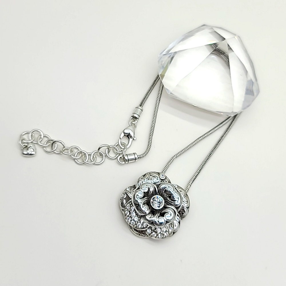 Brighton "SERENE ROSE" Multi-Layered Flower Pend w Swarovski Crystals & Scrolls! - Picture 4 of 13